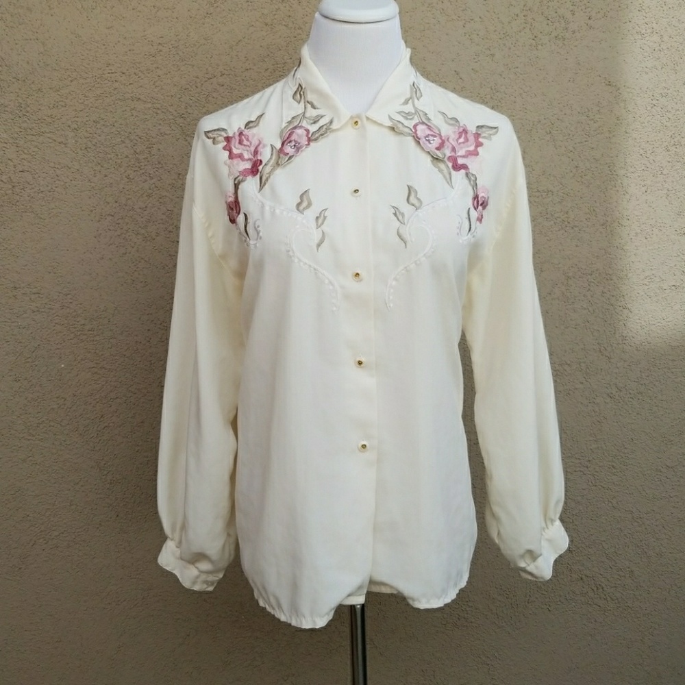Floral Embroidered Blouse with Buttons